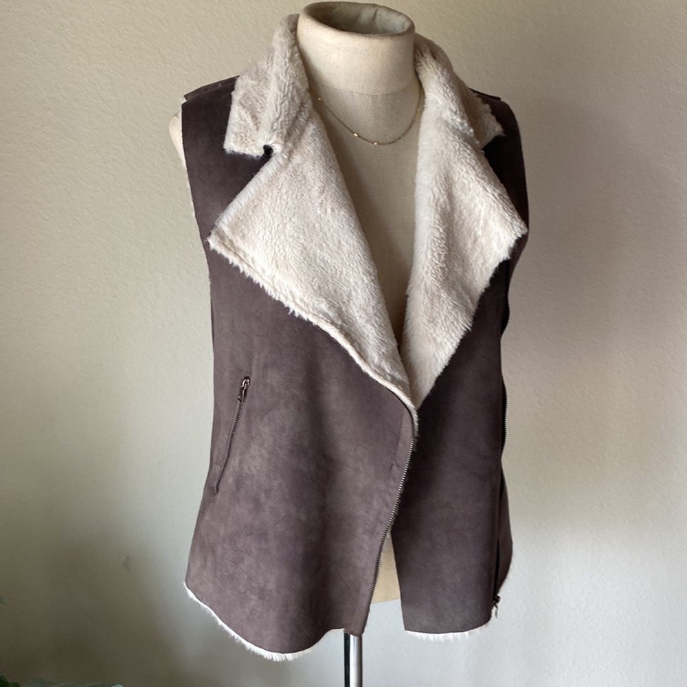 Faux Suede & Fur Zip-Up Vest